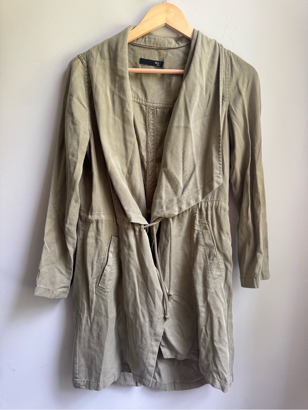 Max Jeans Olive Green Draped Utility Trench Coat Size Small